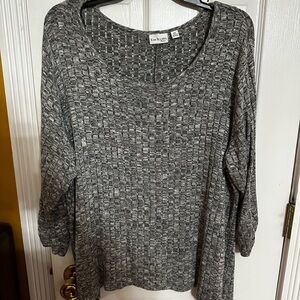 Kim Rogers Heathered Gray Scoop Neck Textured Knit Sweater